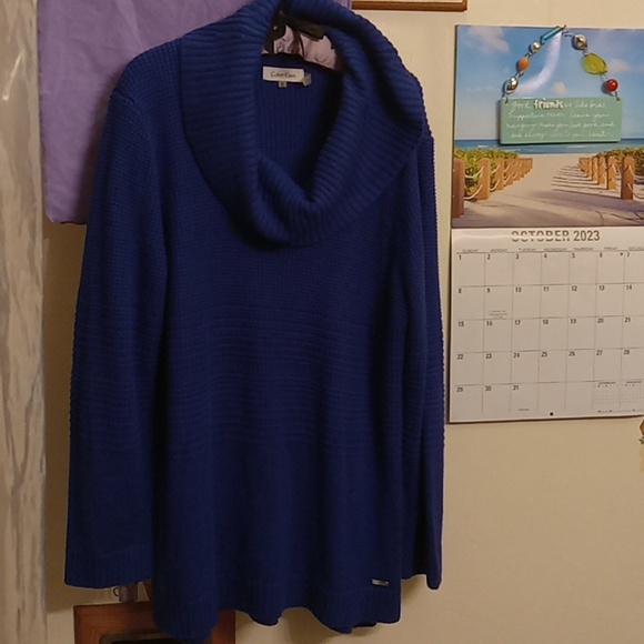 Calvin Klein Royal Blue Tunic Sweater Acrylic Cawl Neck - Picture 6 of 12